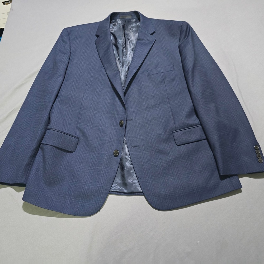 Lauren Ralph Lauren Blazer Mens 48R Navy Blue Plaid Wool Blend Sport Coat